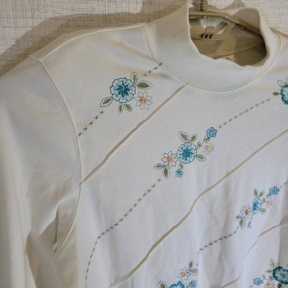 Alfred Dunner Sweater Women Petite XL White Long Sleeve Embroidered Pullover Y2K - Picture 9 of 11